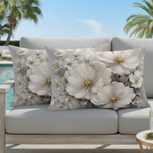 Cream Gold Flowers Lumbar Pillow Covers 12 x 20 Inch Pillow Covers Set