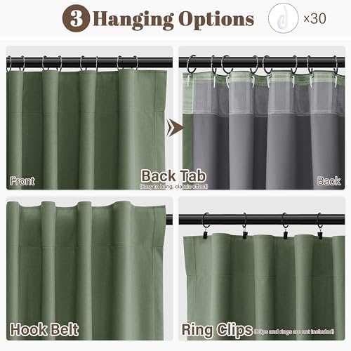 Olive Green 100% Blackout Linen Curtains for Bedroom 96 Inches Long 2