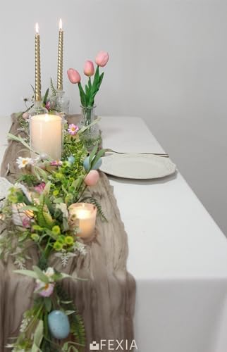FEXIA 6Pcs Nude Brown Cheesecloth Table Runner Wedding Boho Decor