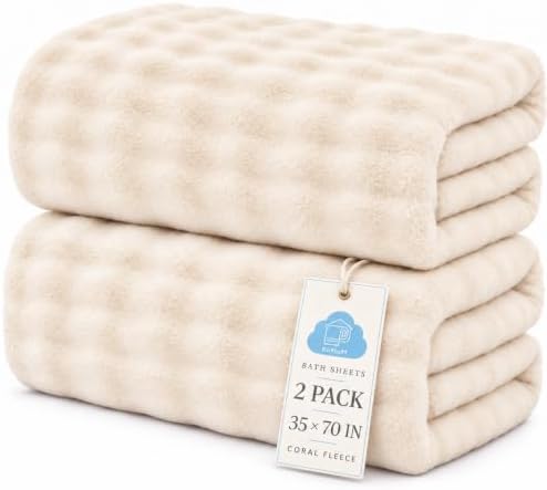 Multipurpose Oversized Bath Towels 2 Pack, 35“ x 70 "— Coral Fleece