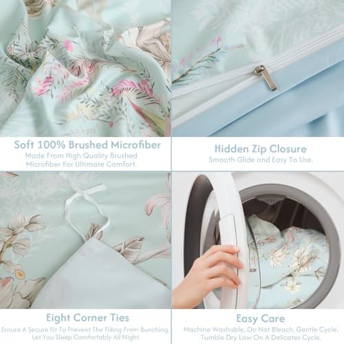 LONAVA Queen Flower 3 Pcs Duvet Cover Set, Breathable Soft Microfiber
