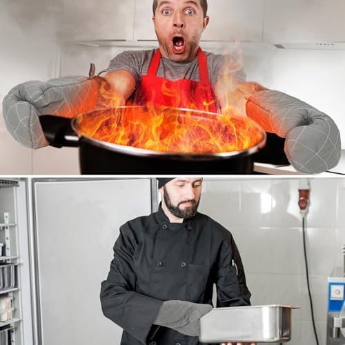 2 Pairs 17 Inch Extra Long Oven Mitts Heat Resistant, Grey