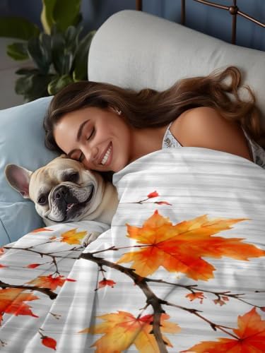 Cal King Size Flat Sheet Only, Autumn Watercolor Maple Leaves Bed Top