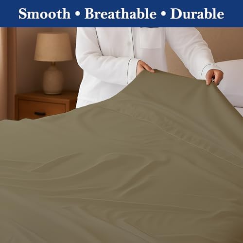 SKY BEDDINGS Queen Flat Sheets, 100% Egyptian Cotton, Sateen, Taupe