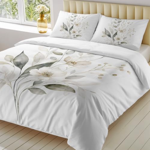 Duvet Cover Queen Size, Farmhouse Leaves 3-Piece Bedding