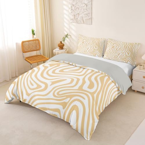 Feelyou Abstract Duvet Cover King Size Beige & White Bedding Set for