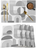 Gray Geometric Placemats Set of 8, Cotton Linen Fabric Place Mats