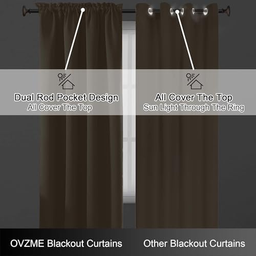 OVZME Taupe Blackout Curtains for Bedroom 84 Inch Length 2 Panels Set