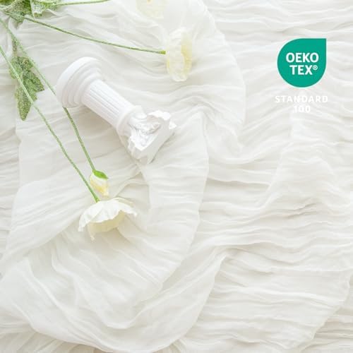 Sioloc Ivory White Cream Cheesecloth Table Runner 120'' x 35'', Spring