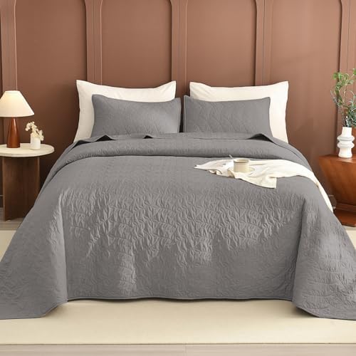 Lady Ann Gray Oversized King Bedspread 128x120, 3Pcs Extra Large
