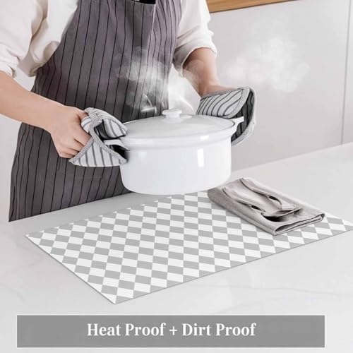 Grey Plaid Placemat Set of 8, Modern Minimalist Geometric Gingham