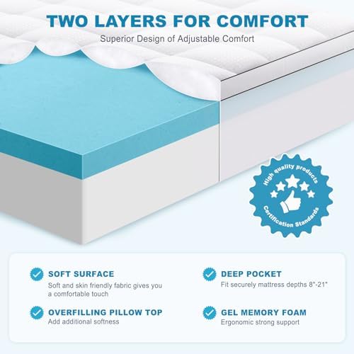 MASVIS Queen Size Dual Layer 4 Inch Memory Foam Mattress Topper