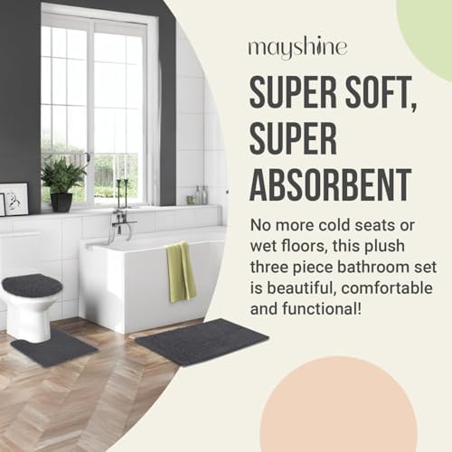 Standard 3pc Set Chenille Bath Mats, Includes 21"x24" U-Shaped Contour