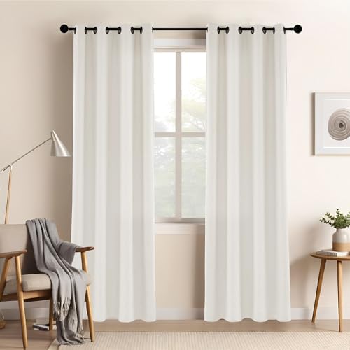 LUSTROWIN Ivory White Natural Linen Curtains 120 Inches Long - Light