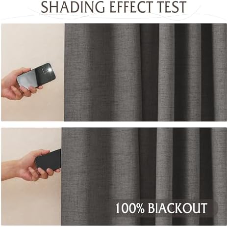 RYB HOME Pinch Pleated Back Tab Curtains Linen Textured 100% Blackout