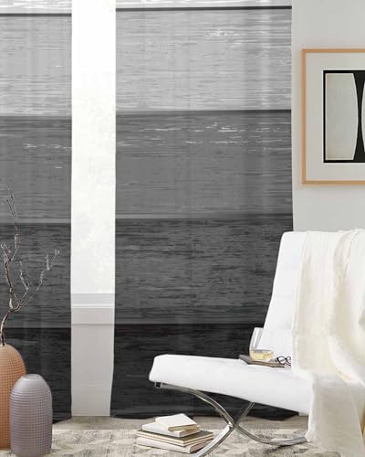 Black Grey Sheer Curtains 63 Inch Length Grommet Semi Sheer Drapes for