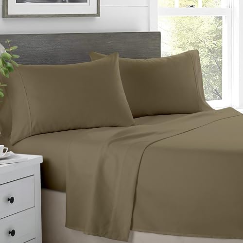 SKY BEDDINGS Twin XL Sheet Set, 100% Egyptian Cotton, Sateen, Taupe