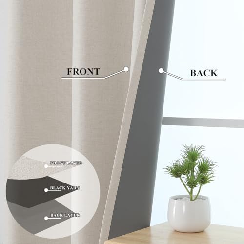 Cream 100% Blackout Linen Curtains Living Room 40x84 Inch Long 2