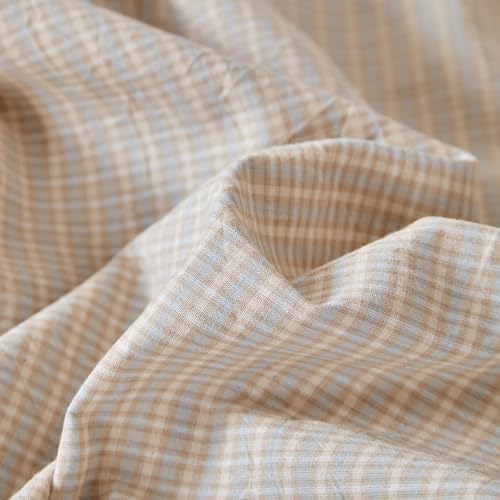 LweiPsqlin 100% Cotton Fitted Sheet Twin XL Size, Taupe Gray Gingham