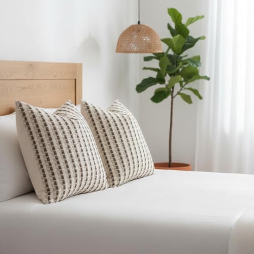 Boho Jacquard Throw Pillow Covers 20x20 Inch Set of 2 Beige Brown