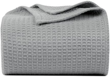 100% Cotton Waffle Weave Blanket, Queen Size 90 x 90 Inches, 300 GSM