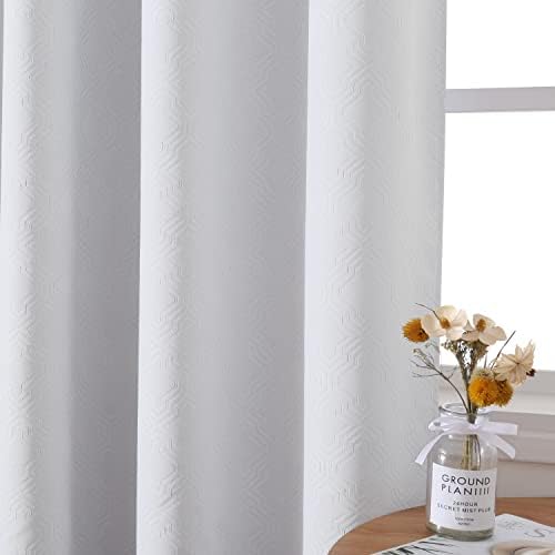 HOMEIDEAS Greyish White Blackout Curtains 52 x 108 Inch Geometric