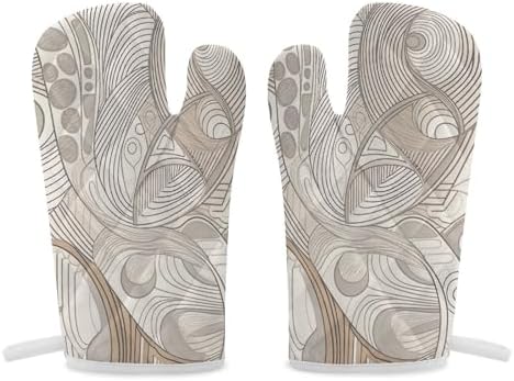 Oven Mitts 2 Pcs Kitchen Oven Glove Linear Texture Beige Oven Mitt