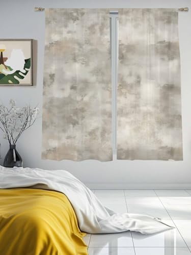 Beige Sheer Curtains 72 Inches Long 2 Panels, Semi Sheer Rod Pocket