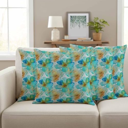 Throw Pillow Covers 18x18 Inch Teal Flower Pillow Cases for Couch Sofa