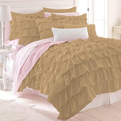 Luxurious 5 Piece Full Waterfall Duvet Cover with Zipper Closure 100%