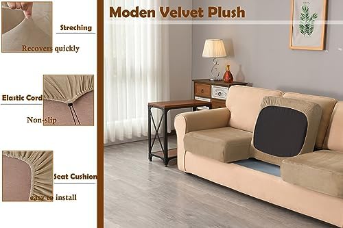 7 Pieces Velvet High Stretch Sofa Covers for 3 Cushion Couch Sofa