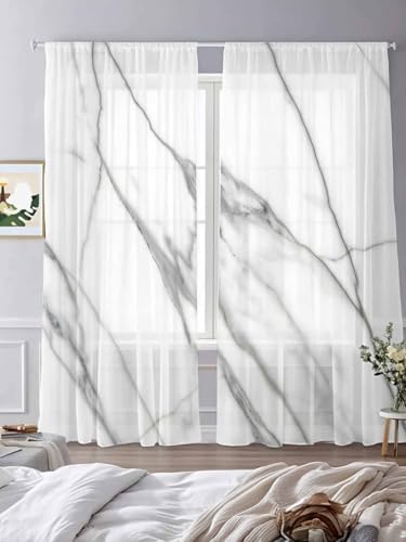 Sheer Curtains 108 Inches Long 2 Panels Set for Living Room, Marble