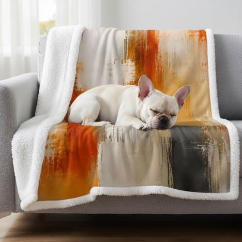 Fleece Sherpa Bed Blankets, Orange Beige Gray Microfiber Plush Flannel