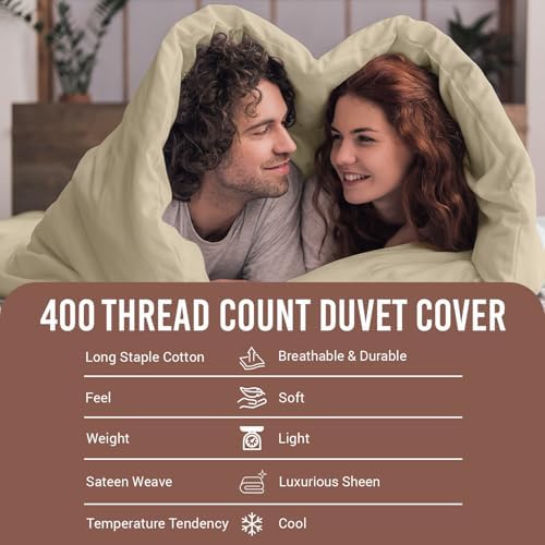 Pizuna 100% Cotton King Duvet Cover Set 400 Thread Count Beige