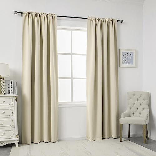 DUALIFE Cream Beige Curtains 72 Inch Length Blackout Window Curtain