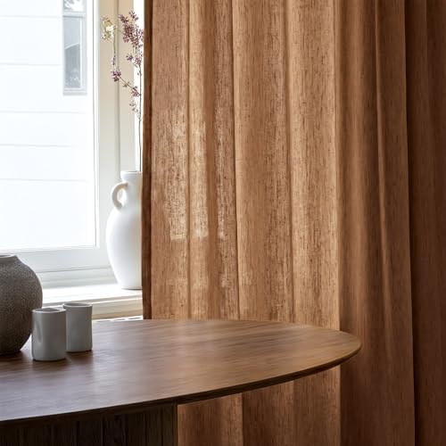 NICETOWN Pinch Pleated Linen Gold Brown Curtains 96 inches Long, Flax