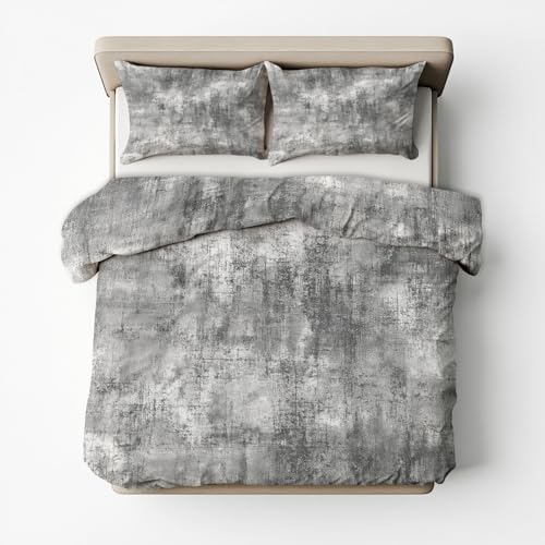 Grey Duvet Cover Queen Size, Modern Abstract Vintage Reversible Design
