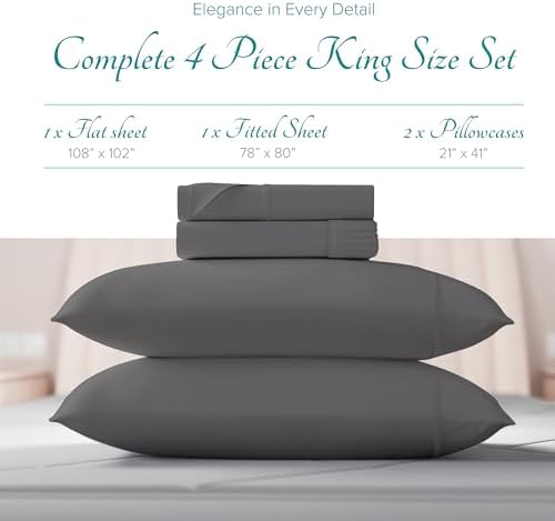 Carressa Linen 800 Series Egyptian Cotton King Size Sheets, Dark Grey