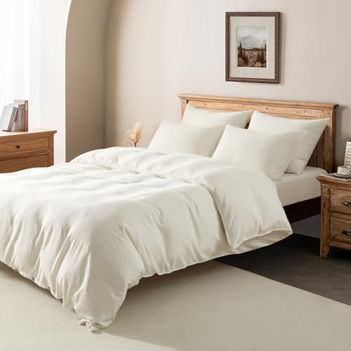 Linen Duvet Cover Set King Size 3PC,Linen Blend Duvet Cover with