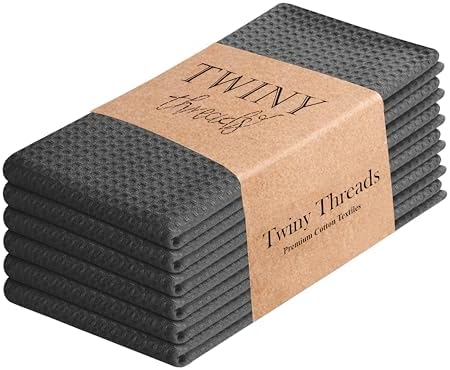 TWINY threads 6 Pc 100% Cotton Kitchen Towels, 16"x26", Absorbent