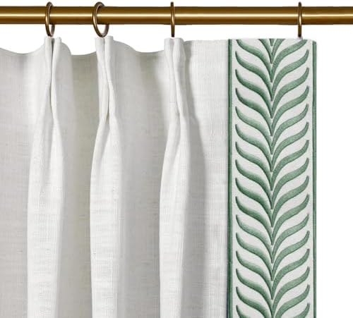 Blackout Linen Curtains, Heavy Weight Pinch Pleated Green V Tape Trim