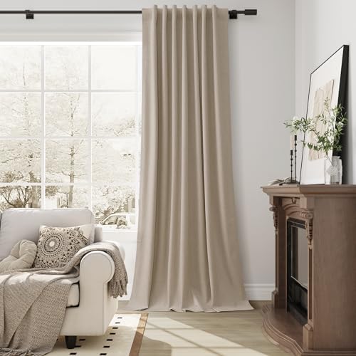 Guken 100% Blackout Linen Ceiling to Floor Curtains 96 Inches Long
