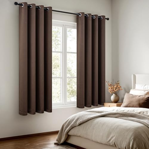 MIULEE Chocolate Brown Blackout Bedroom Curtains Drape 72 Inch Long