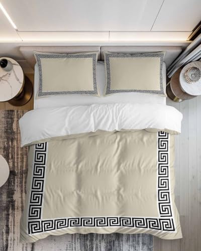 LooPoP Duvet Cover Set Queen Size Geometric Greek Key Design Comforter