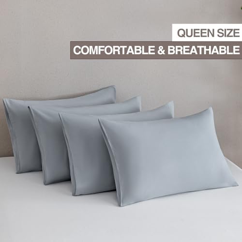 MINIPANDA Light Grey Pillow Cases Set of 4 Queen Size, Envelope Design