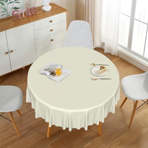 Laeacco 70 Inch Beige Round Tablecloth Solid Color Polyester Table