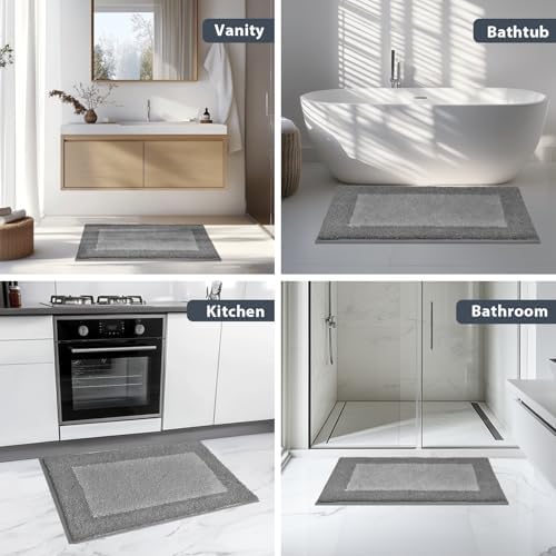 anllugs Bathroom Rugs, 24" x 60" Soft Bath Rugs, Grey & Dark Grey