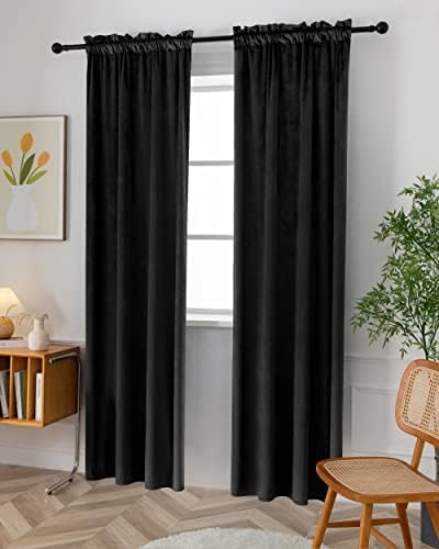 SMILETIME Black Velvet Curtains with Rod Pocket 2 Panels, 52 x 120 in