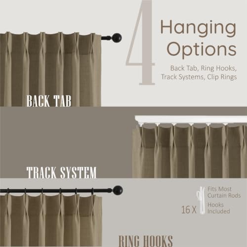 Pinch Pleated Linen Texture Semi Sheer Curtains Oatmeal 108 in Long
