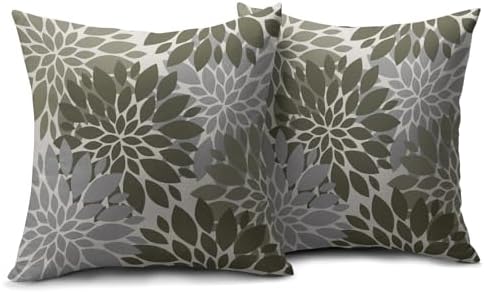 Olive Green Flower Pillow Covers 20x20 Set of 2 Grey Gray Dahlia